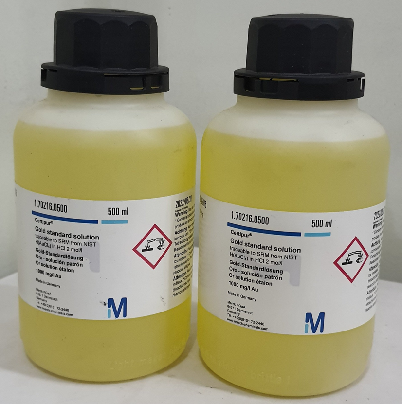 Hóa chất Gold standard solution traceable to SRM from NIST H(AuCl4) in HCl 2 mol/l 1000 mg/l Au Certipur, CAS No 7647-01-0